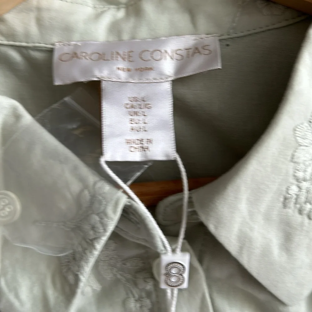 Caroline  Constas Sage Green Embroidered Women's Top 100% cotton - Picture 4 of 11